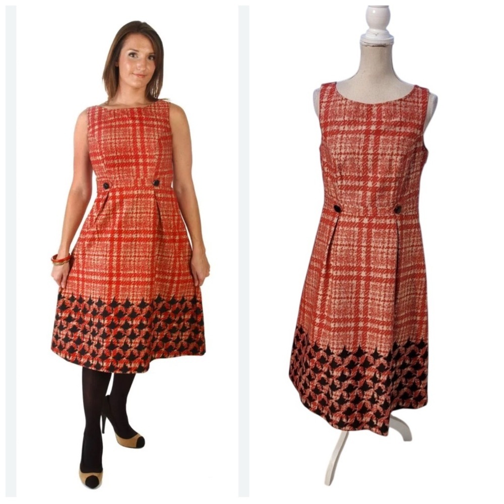 Merona Sz 10 Fit & Flare Plaid Dress Red Black VTG Style Cottagecore Academia